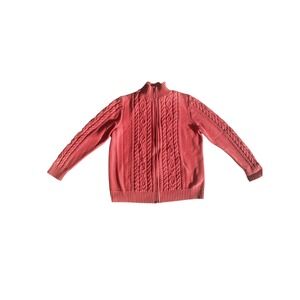 L.L. Bean Coral Cable Knit‎ Zip Up Sweater Jacket Mock Neck Women's XL